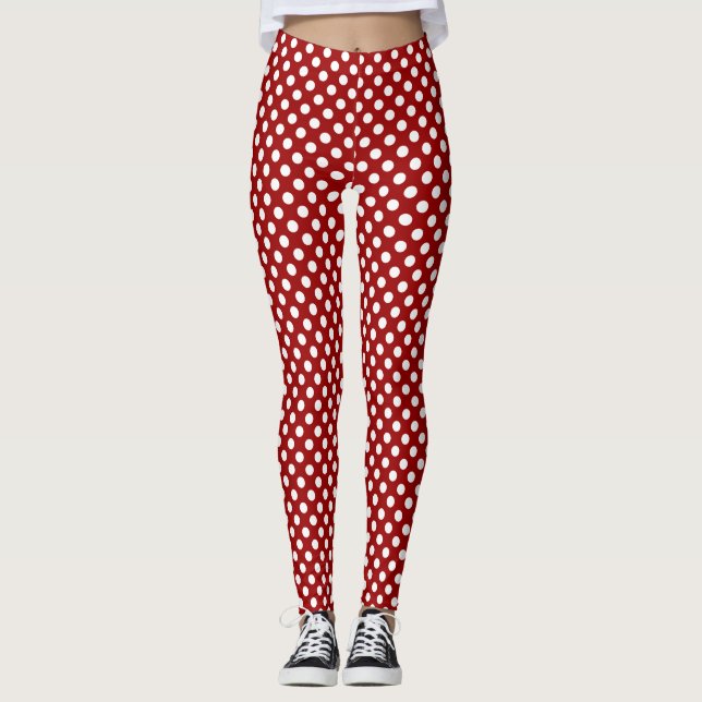 Legging Tendy Dark Red and White bolinhas padrão (Frente)