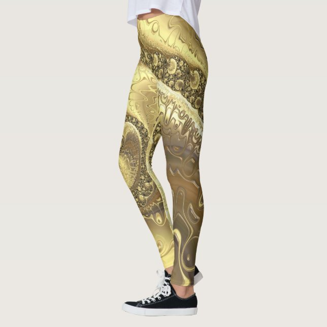 Legging Tendy Shades de Dourado Padrões Fractais de Rochas (Esquerda)