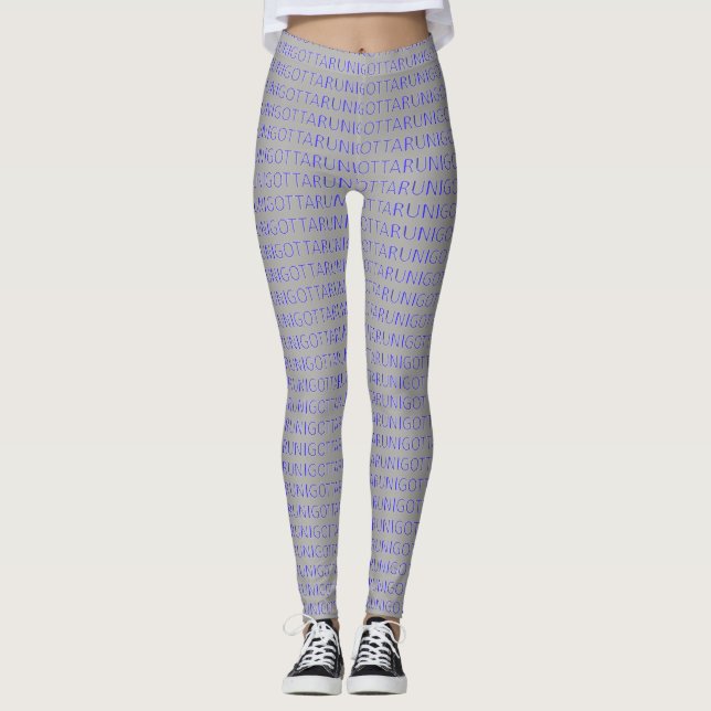 Legging Tenho que correr azul na cinza. (Frente)