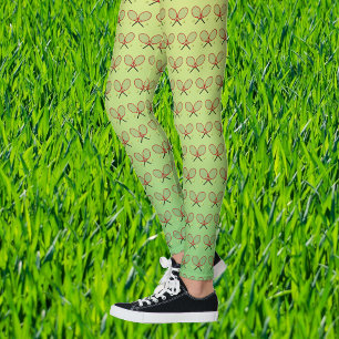 Legging Tênis padrão de raquetes esporte amarelo verde