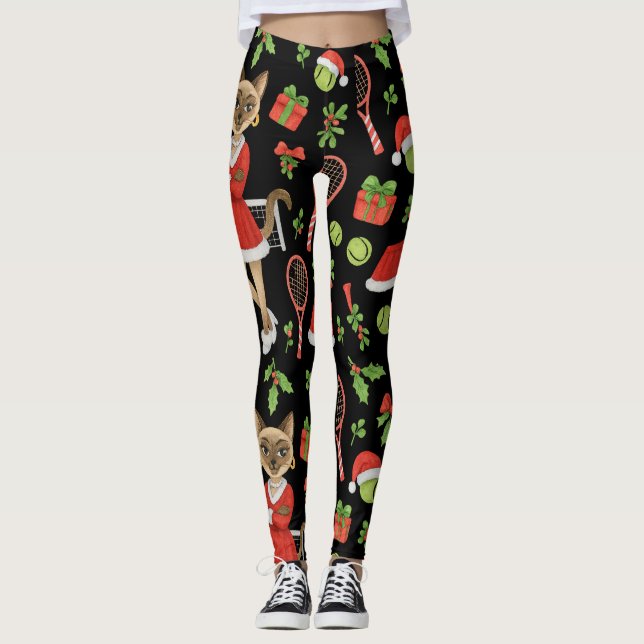 Legging Tennis Christmas themed fir Siamese cat Lovers  (Frente)