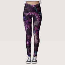 Legging Tentáculo Gótico Rosa Escuro Com Flores