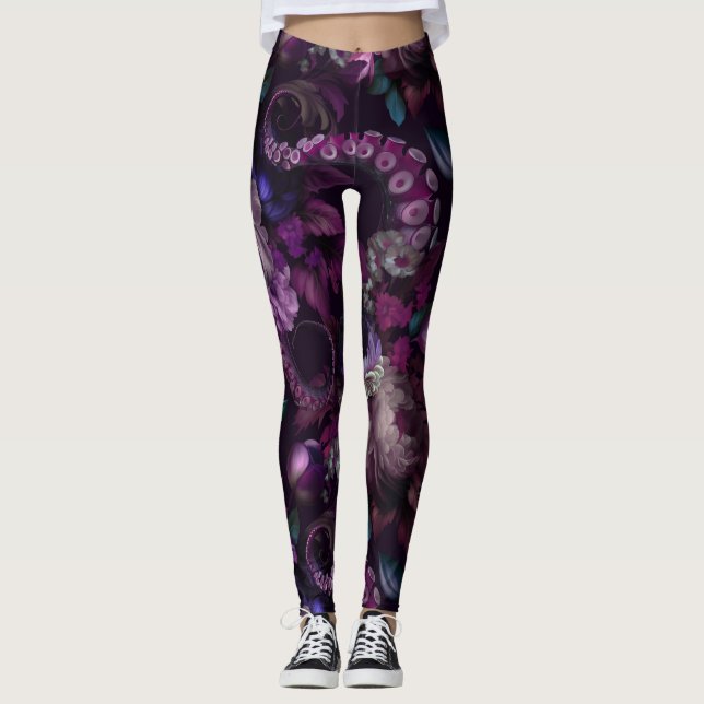 Legging Tentáculo Gótico Rosa Escuro Com Flores (Frente)