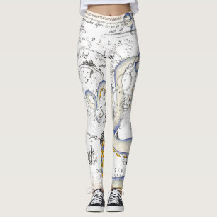 Legging Tentáculos do Grunge do Vintage Map
