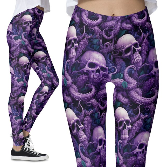 Legging Tentáculos Roxos Góticos e Crânios Oceanos Octopus (Criador carregado)