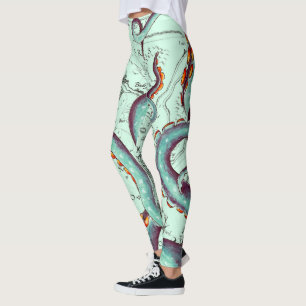 Legging Tentáculos Teais No Mapa De Vintage Teal