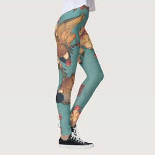 Legging Tentilhão-de-bico-grosso de Hokusai e Flor de Cere