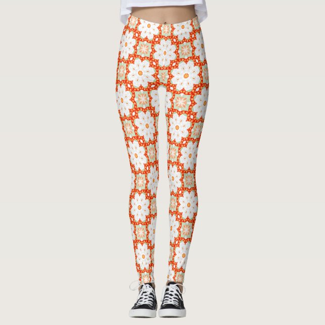 Legging Terracotta Orange & Sage Green Geometric Floral Le (Frente)