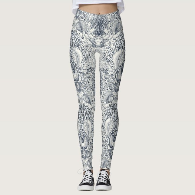 Legging Tesouros de praia, conchas marinhas, caranguejo, c (Frente)