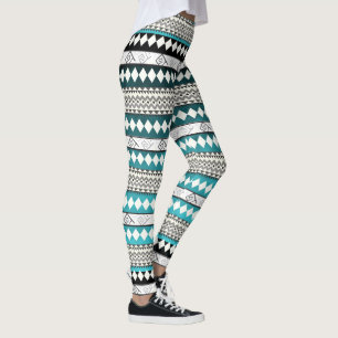 Legging Teste padrão abstrato geométrico azul da cerceta