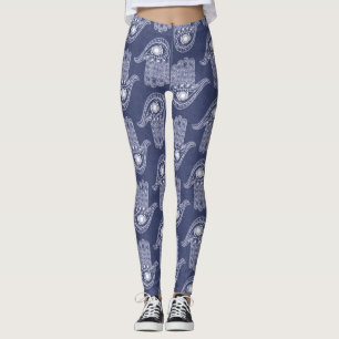 Legging Teste padrão azul & branco da mão de Hamsa/defes