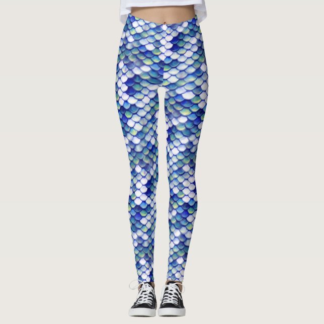 Legging Teste padrão azul da pele da sereia (Frente)
