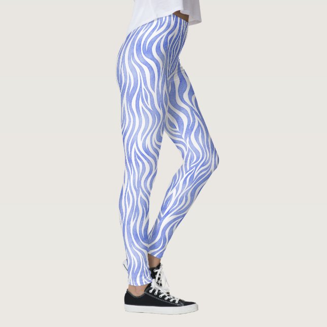 Legging Teste padrão azul da zebra da aguarela (Direita)