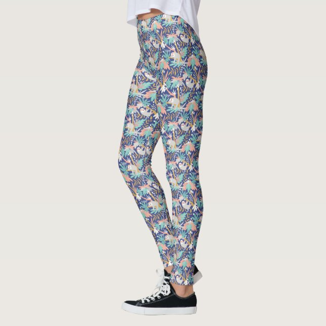 Legging Teste padrão azul tropical da preguiça (Esquerda)