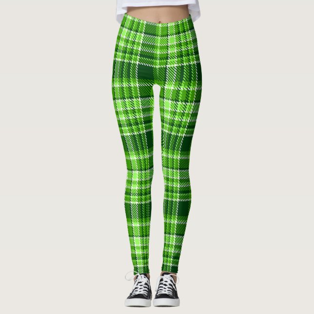 Legging Teste padrão Checkered da cor verde (Frente)