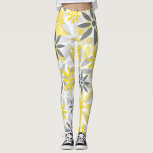 Legging Teste padrão cinzento amarelo do gráfico da flor