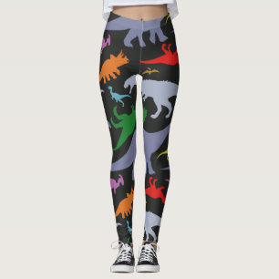 Legging Teste padrão colorido do dinossauro (escuro)