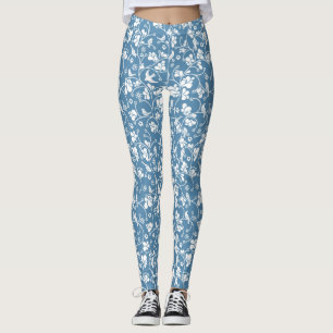 Legging teste padrão com pássaros e ornamento das plantas