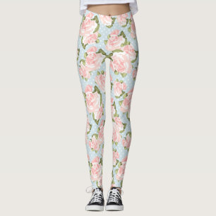 Legging Teste padrão cor-de-rosa bonito com bolinhas azui