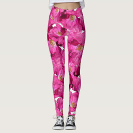 Legging Teste padrão cor-de-rosa das papoilas florais