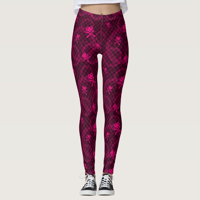 Legging Teste padrão cor-de-rosa de Emo com círculos (Frente)