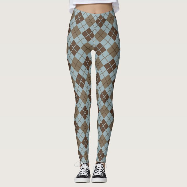 Legging Teste padrão de Argyle no azul e no Taupe (Frente)