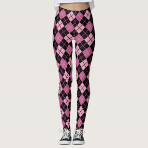 Legging Teste padrão de Argyle no preto e no rosa