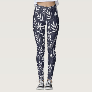 Legging Teste padrão de bambu branco e azul marinho do