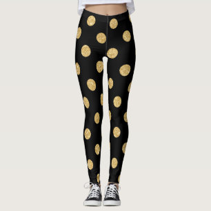 Legging Teste padrão de bolinhas preto e Dourado elegante