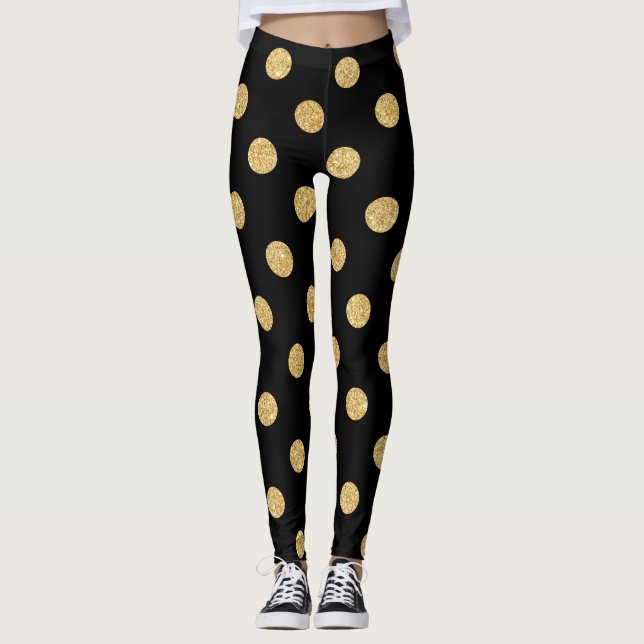 Legging Teste padrão de bolinhas preto e Dourado elegante (Frente)