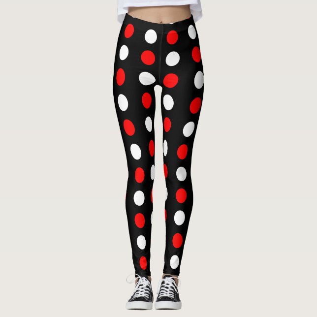 Legging Teste padrão de bolinhas vermelho e branco (Frente)