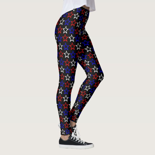 Legging Teste padrão de estrelas brancas e azuis vermelho (Direita)