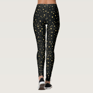 Legging Teste padrão de estrelas dourado no preto
