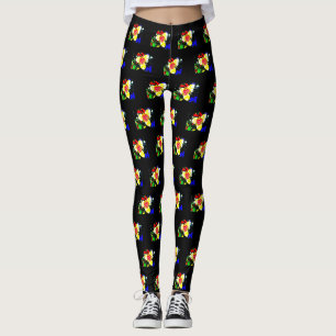 Legging teste padrão de flor amarelo e vermelho colorido