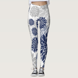Legging Teste padrão de flor das cinzas de azuis marinhos