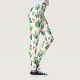 Legging Teste padrão de florescência do cacto da aguarela