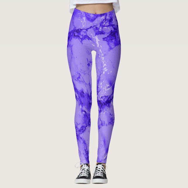 Legging Teste padrão de mármore roxo abstrato do design (Frente)