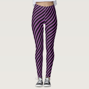 Legging Teste padrão diagonal preto roxo da listra