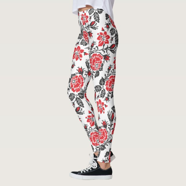 Legging Teste padrão do russo do ponto de cruz do rosa do (Esquerda)