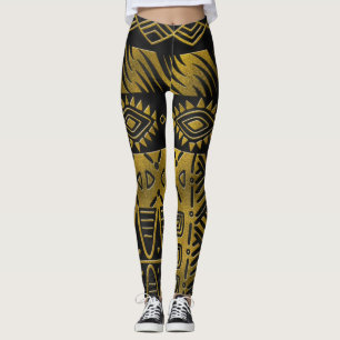 Legging Teste padrão dourado africano étnico no preto
