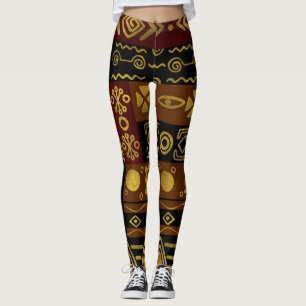 Legging Teste padrão dourado africano étnico no preto e no