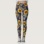 Legging Teste padrão ensolarado das folhas dos girassóis<br><div class="desc">Este teste padrão floral elegante e chique é perfeito para a temporada de verão. caracteriza amarela e marrom teste padrão pintado uma aguarela do girassol com as folhas impressas falso da folha de ouro sobre um fundo simples dos azuis marinhos. Este impressão é na moda, país, e moderno. NOTA IMPORTANTE...</div>