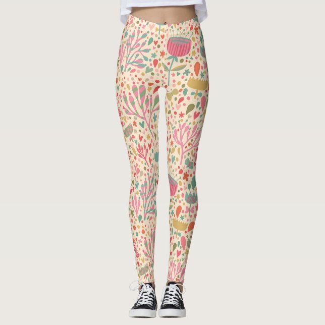 Legging Teste padrão floral brilhante (Frente)