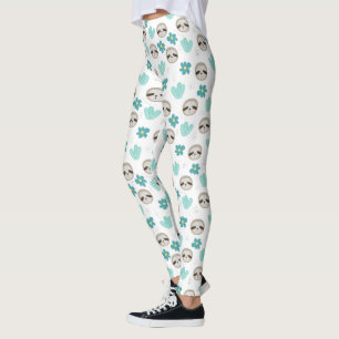 Legging Teste padrão floral da preguiça doce