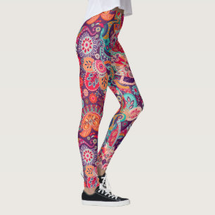 Legging Teste padrão floral de néon cor-de-rosa de Paisley