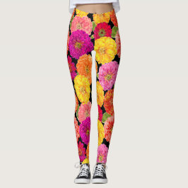 Legging Teste padrão floral do amarelo do rosa dos Zinnias