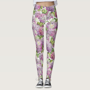 Legging Teste padrão floral do Hydrangea cor-de-rosa da