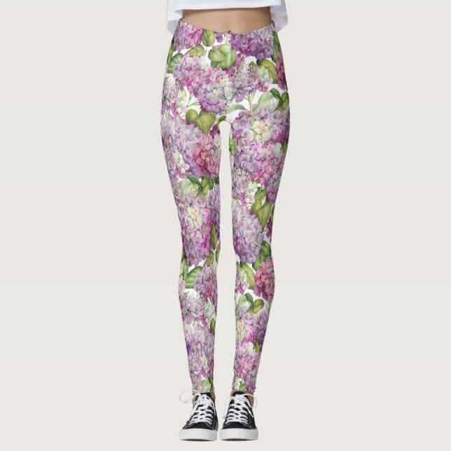 Legging Teste padrão floral do Hydrangea cor-de-rosa da (Frente)