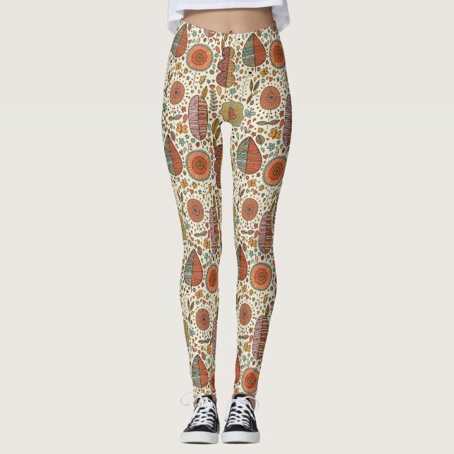Legging Teste padrão floral do verão feito das folhas (Frente)