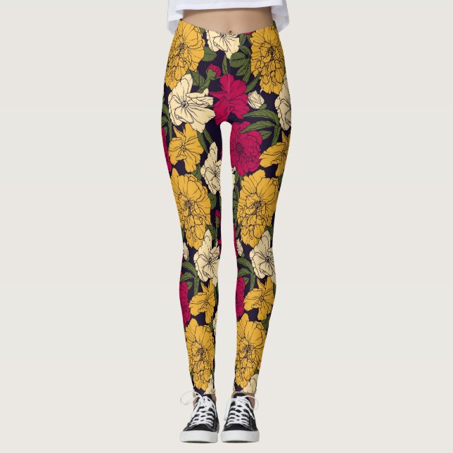 Legging Teste padrão floral elegante (Frente)